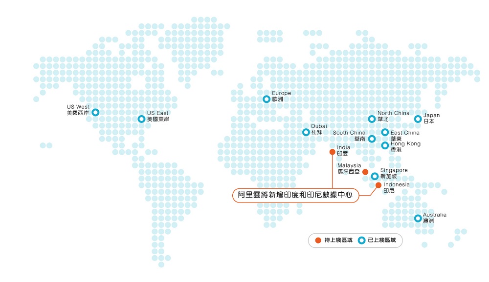 阿里雲宣佈將在本財年會新增馬來西亞、印度及印尼數據中心，全球據點將增至17個。